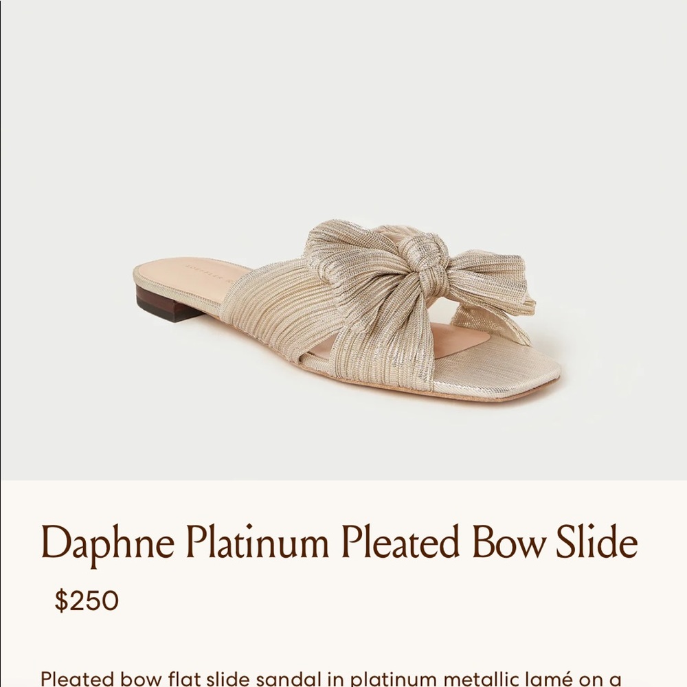 New Loeffler Randall Daphne Pleated Platinum Bow Slide